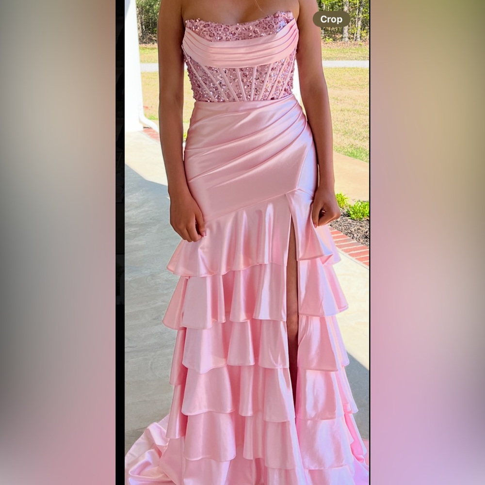 Pink Satin Ruffle Prom Dress